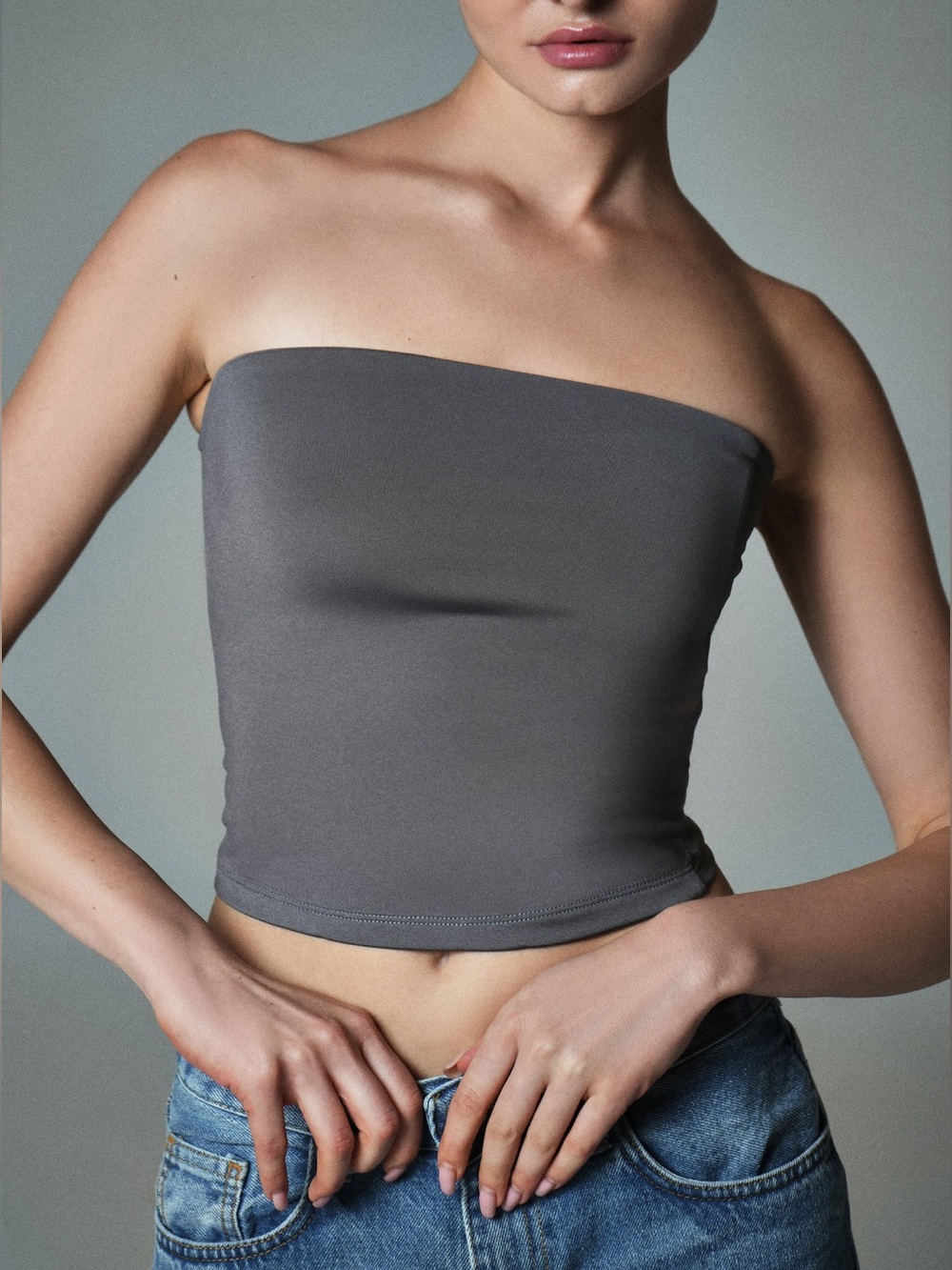 Pacsun Gray Strapless Tube Top Seamless Crop muted essentials monochrome urban